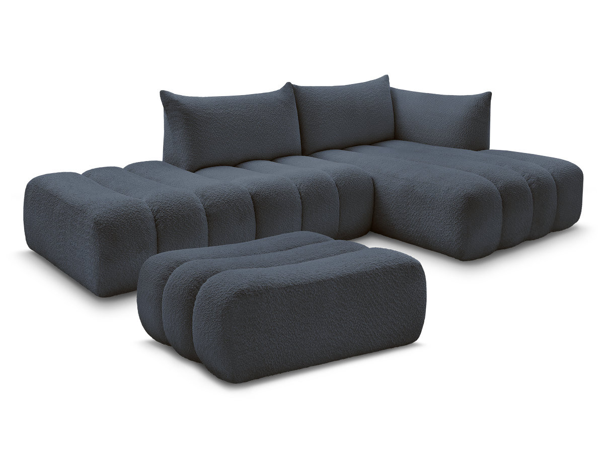 Bobochic Azra Ecksofa mit Pouf 319 × 178 cm Bouclé-Stoff Dunkelblau Ecke rechts