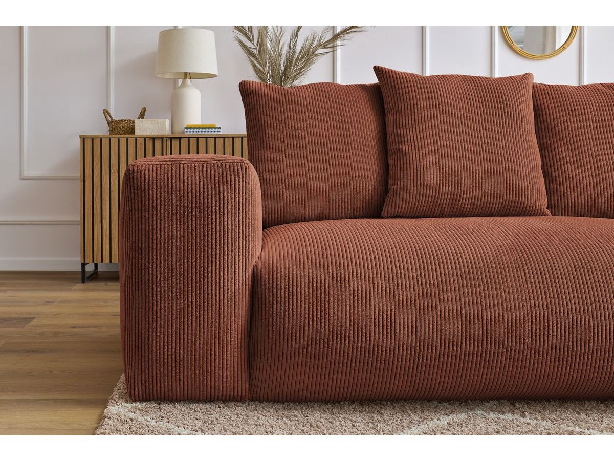 Bobochic Voltaire Ecksofa mit Pouf 268 × 214 cm Cordsamt Orange Ecke rechts