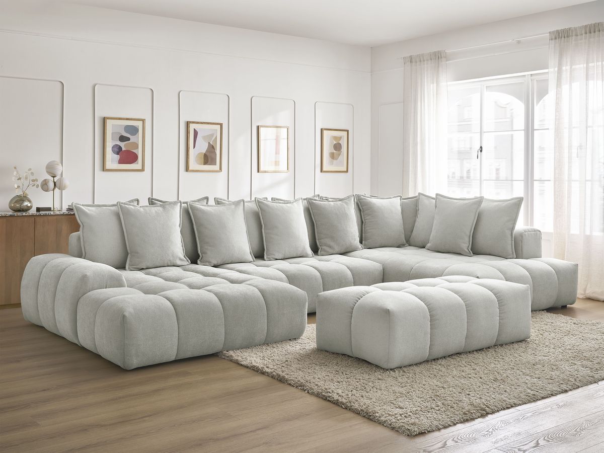 Bobochic Everest Wohnlandschaft mit Pouf, 14 Kissen Strukturstoff Hellgrau Ecke links