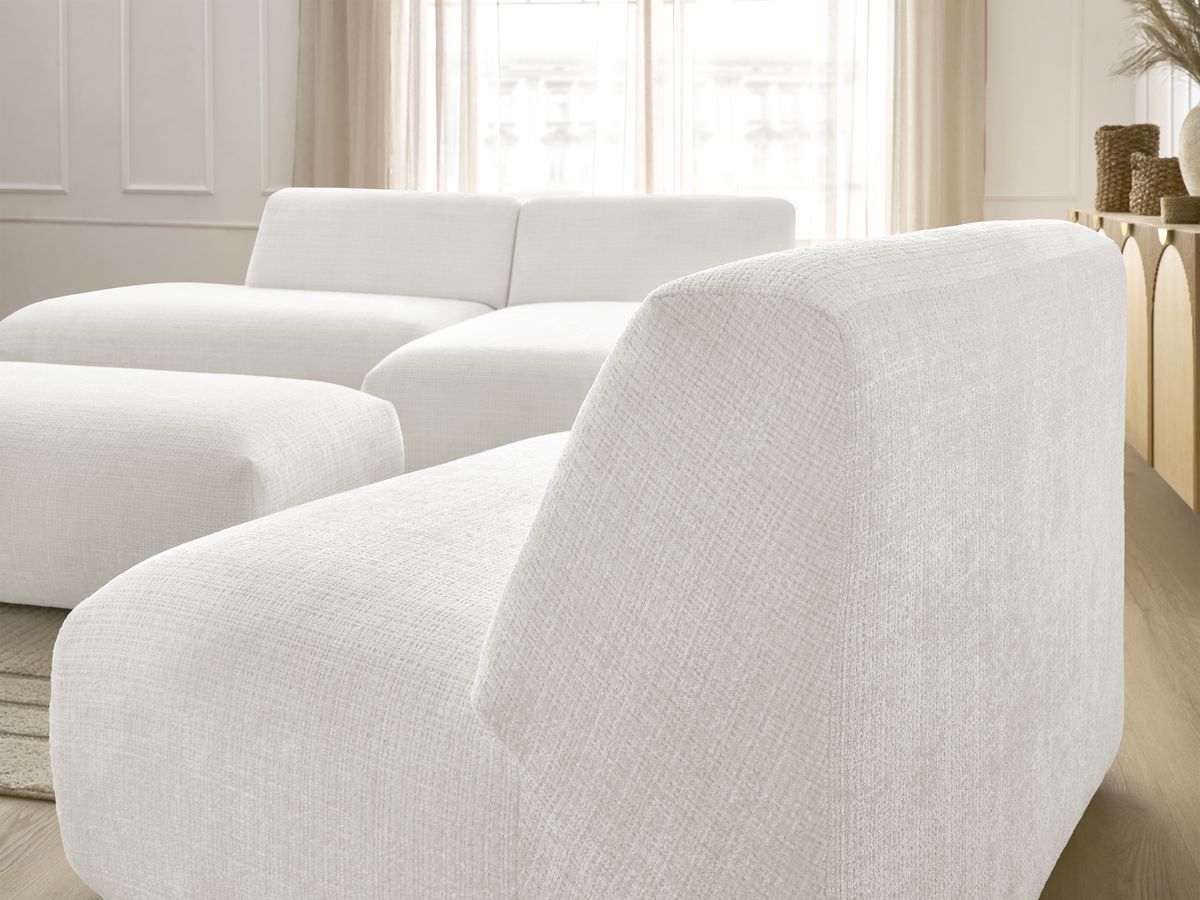 Bobochic Sirius Ecksofa mit Pouf 405 × 170 cm Strukturstoff Weiß Ecke rechts