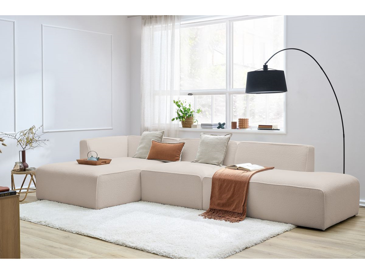 Bobochic Megeve Ecksofa mit Pouf Bouclé-Stoff Beige Ecke links