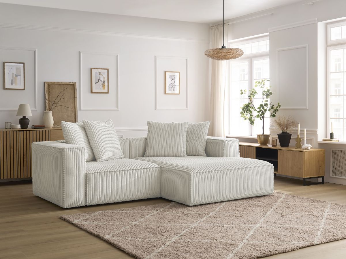 Bobochic Nina Ecksofa Cordsamt Hellgrau Ecke rechts