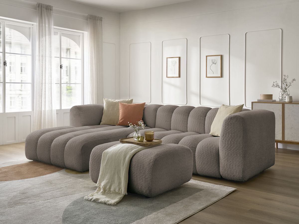 Bobochic Talia Ecksofa mit Pouf Bouclé-Stoff Braun Ecke links