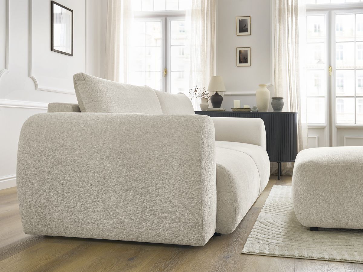 Bobochic Lucien Schlafsofa 4-Sitzer mit Bettkasten und Pouf Stoff Beige