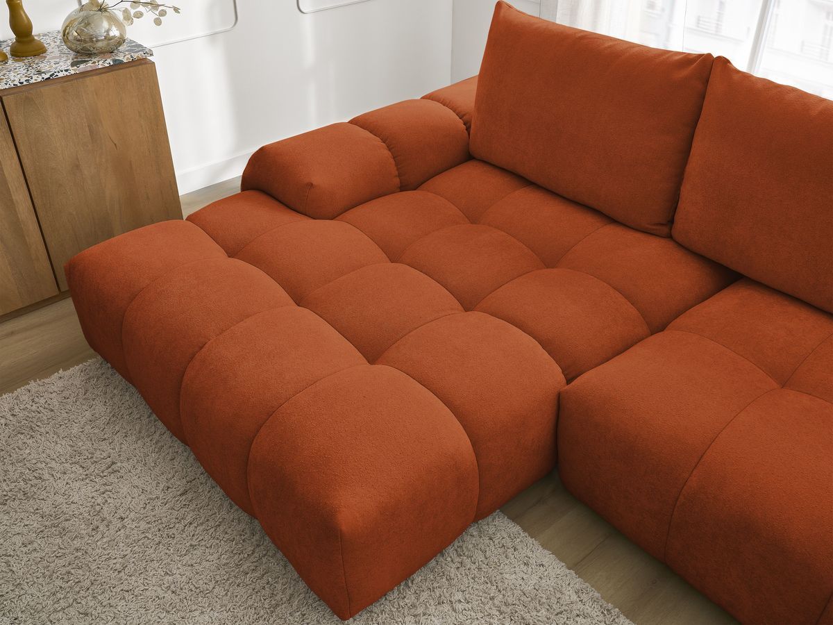 Bobochic Everest Ecksofa mit Schlaffunktion und Bettkasten 318 × 180 cm, 3 Kissen Strukturstoff Orange Ecke links