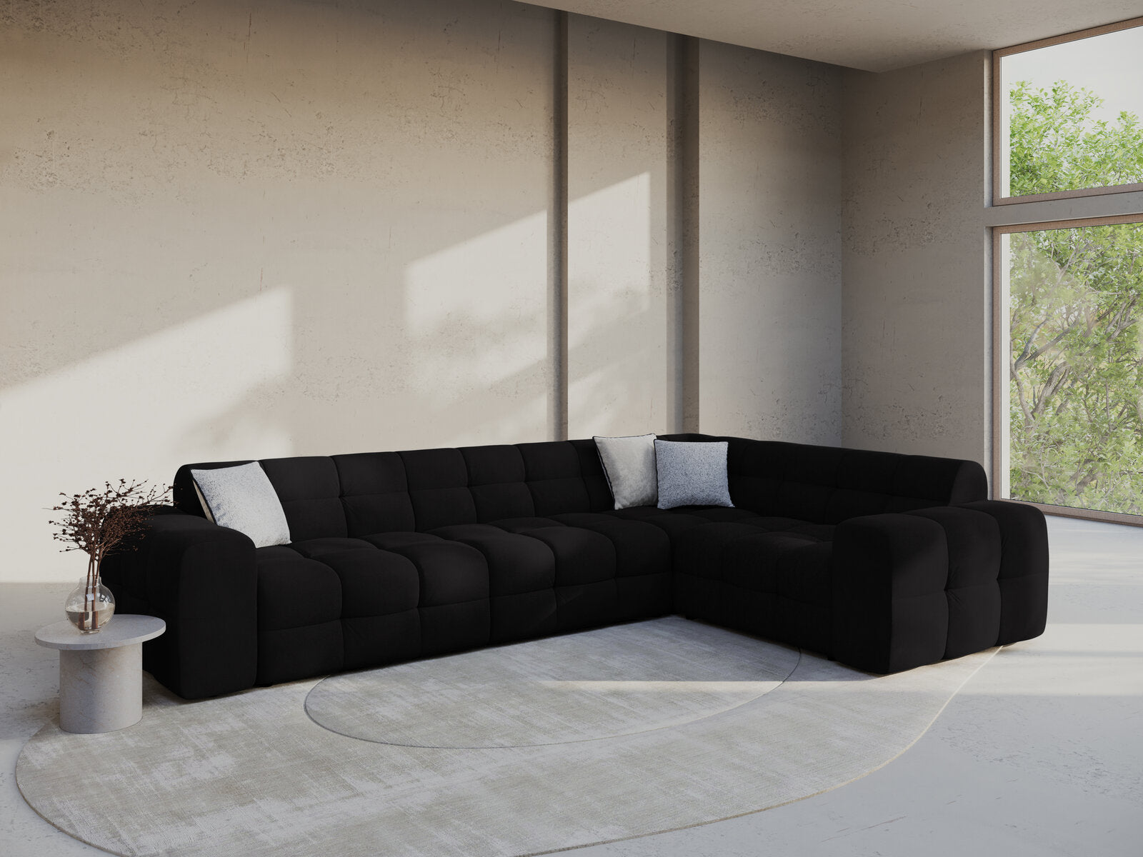 Micadoni Ecksofa Kendal 6-Sitzer Rechts Samt Magic Velvet Schwarz