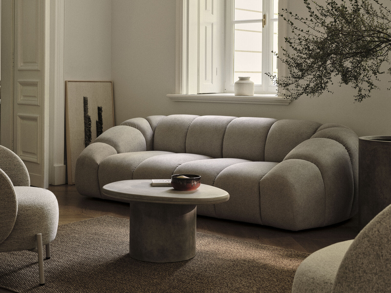Micadoni Sofa Diana 3-Sitzer XL Strukturierter Samtstoff Grün