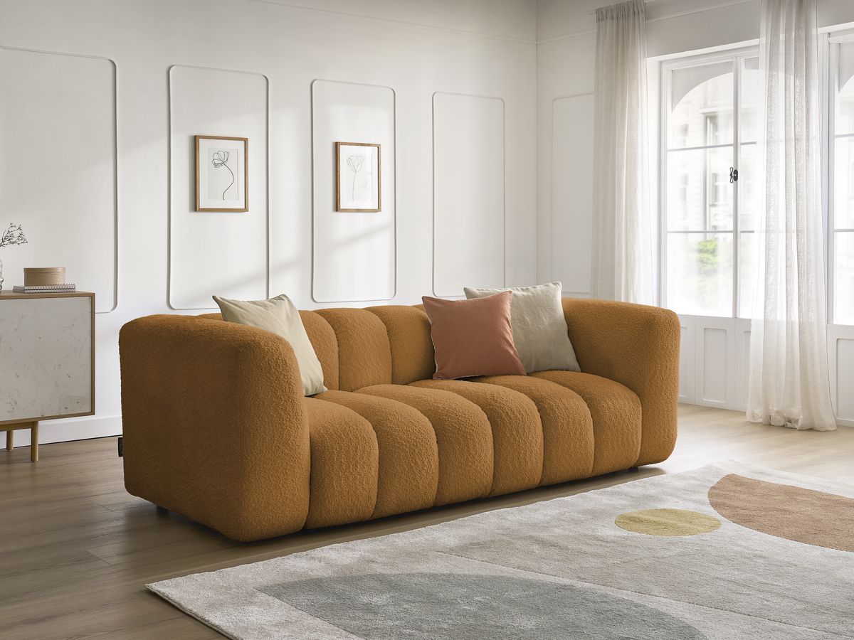 Bobochic Talia Sofa 3-Sitzer Bouclé-Stoff Gelb