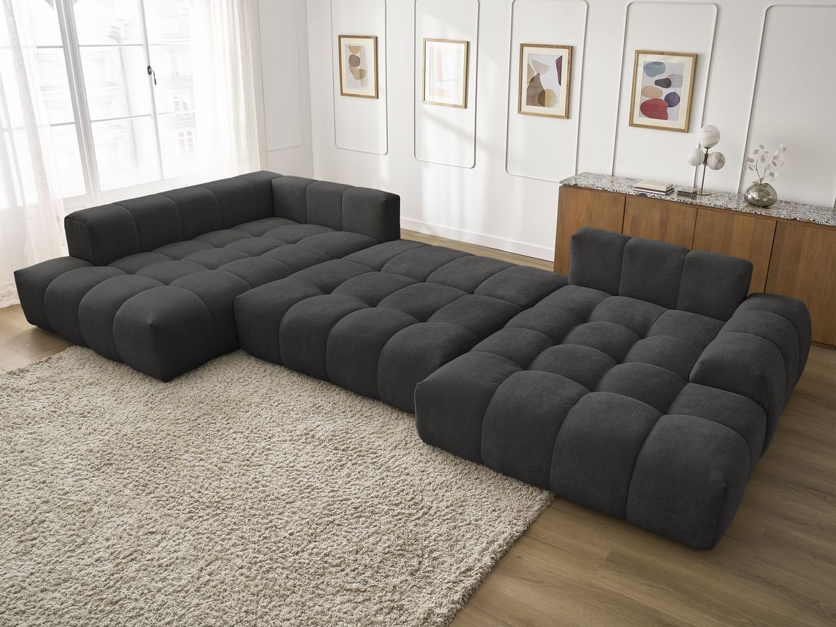 Bobochic Everest Wohnlandschaft, 14 Kissen Strukturstoff Schwarz Ecke rechts