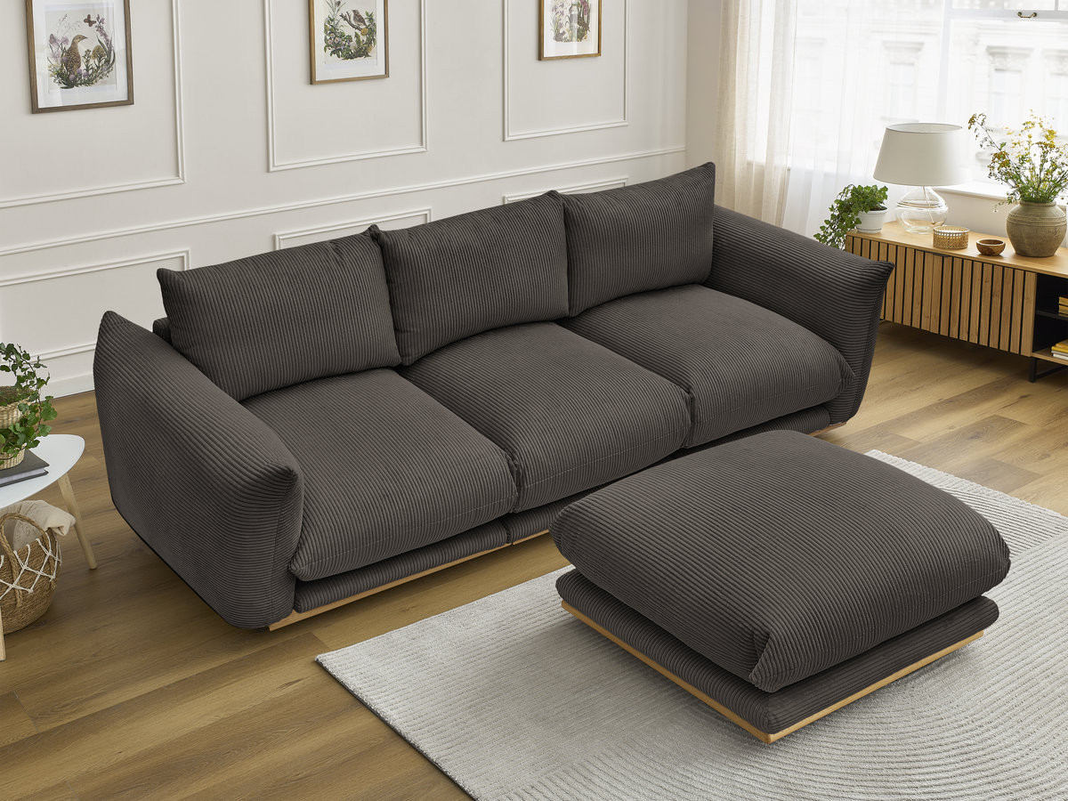 Bobochic Ernest Sofa 3-Sitzer mit Pouf 266 × 106 cm Cordsamt Taupe