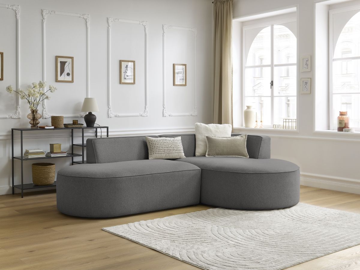 Bobochic Rousseau Ecksofa Melange-Stoff Dunkelgrau Ecke rechts