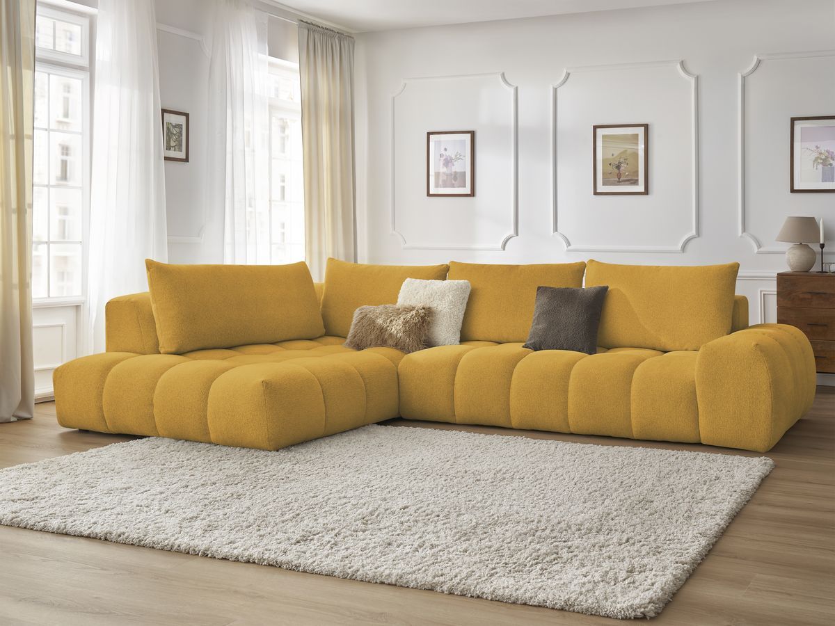 Bobochic Everest Ecksofa, 4 Kissen Melange-Stoff Gelb Ecke links