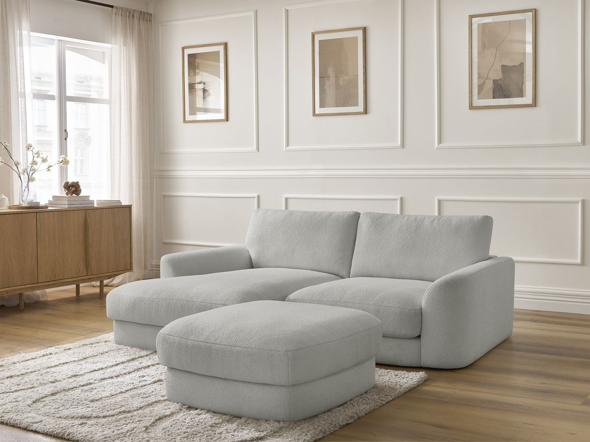 Bobochic Leonore Ecksofa mit Pouf Bouclé-Stoff Hellgrau Ecke links