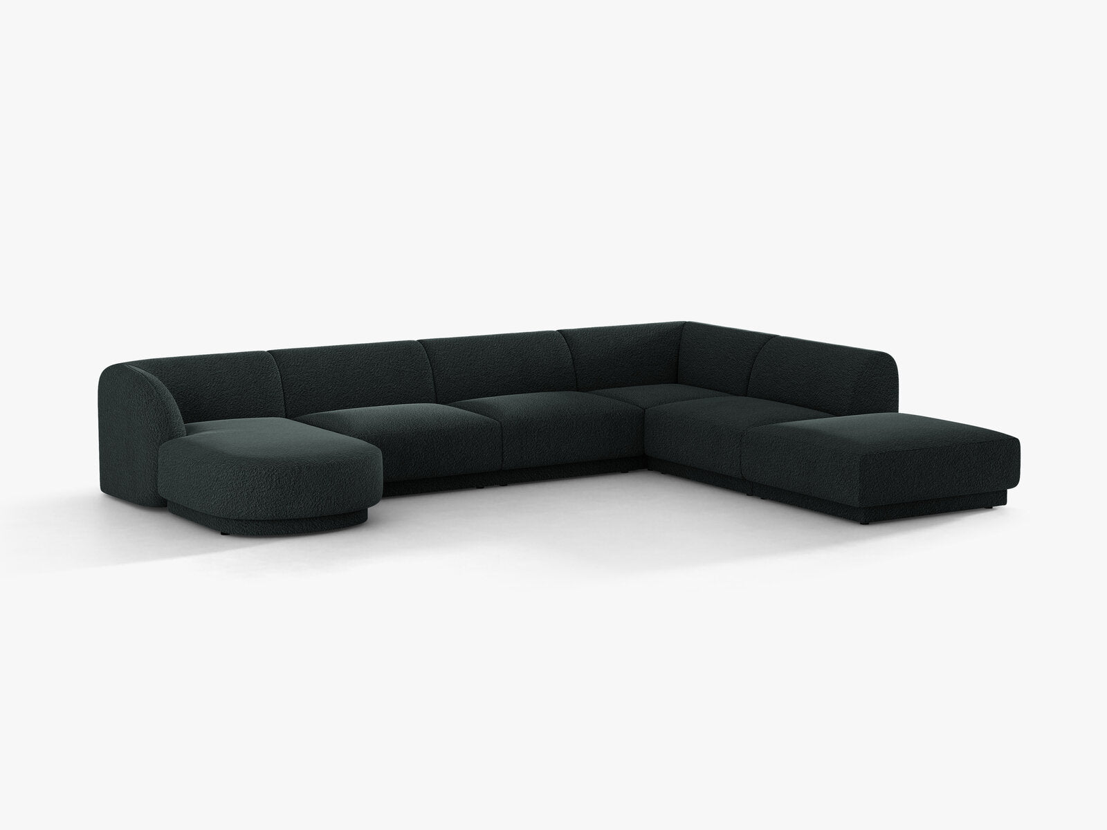 Micadoni Panorama-Ecksofa Miley 6-Sitzer Rechts Boucle Baloo Schwarz