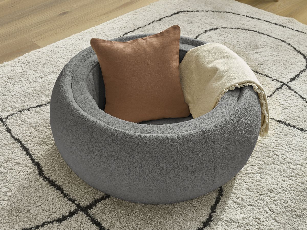 Bobochic Hayden Pouf mit Tablett, rund Bouclé-Stoff Dunkelgrau, 87 cm