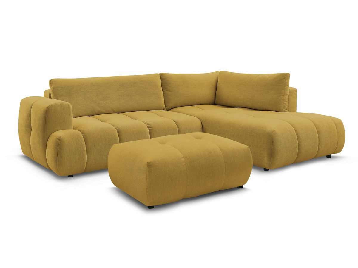 Bobochic Fuji Ecksofa mit Schlaffunktion und Bettkasten und Pouf 282 × 204 cm Stoff Gelb Ecke rechts