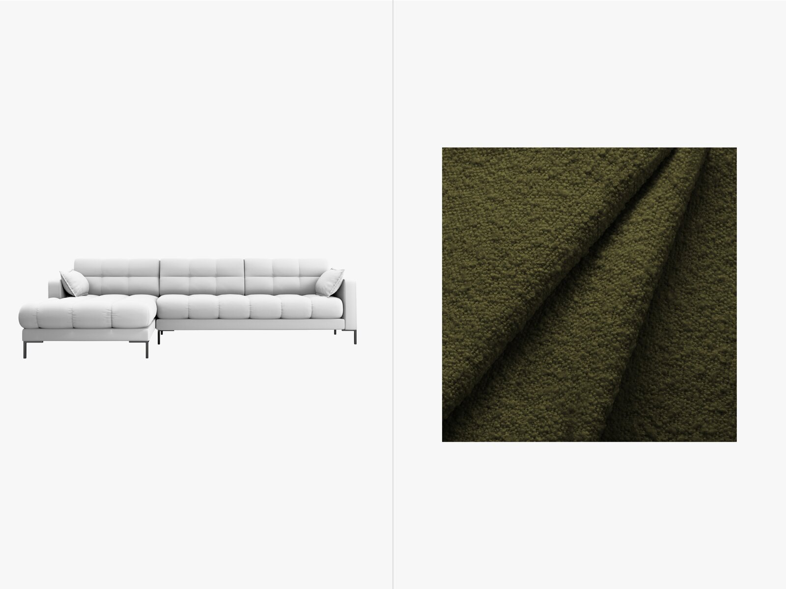 Micadoni Ecksofa Mamaia 5-Sitzer Links Boucle Baloo Dunkel-Olivgrün schwarze Beine