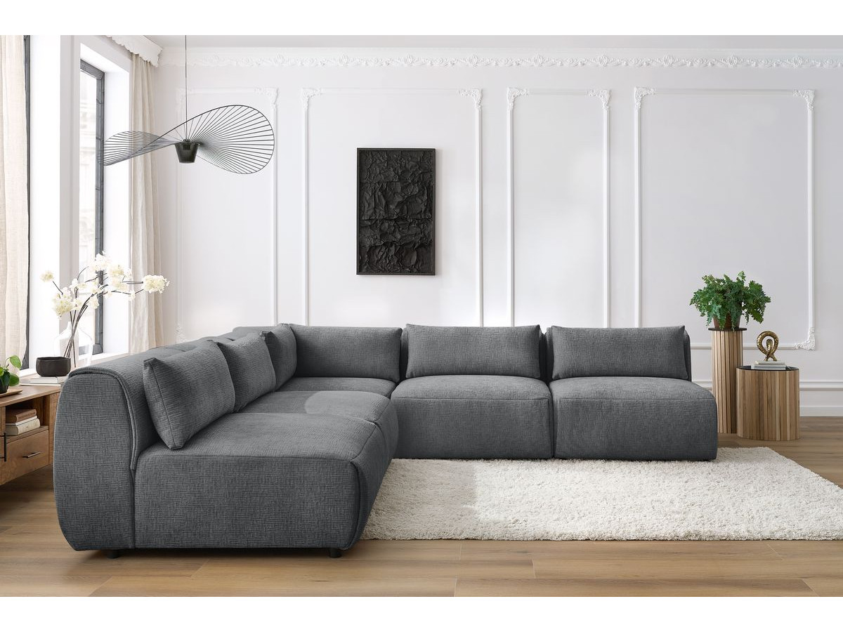 Bobochic Jeanne Ecksofa 299 × 299 cm Strukturstoff Dunkelgrau