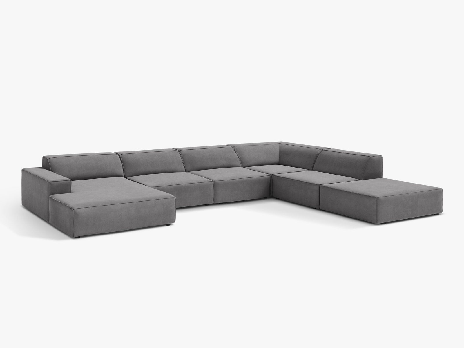 Micadoni Panorama-Ecksofa Jodie 7-Sitzer Samt Venus Hellgrau Rechts