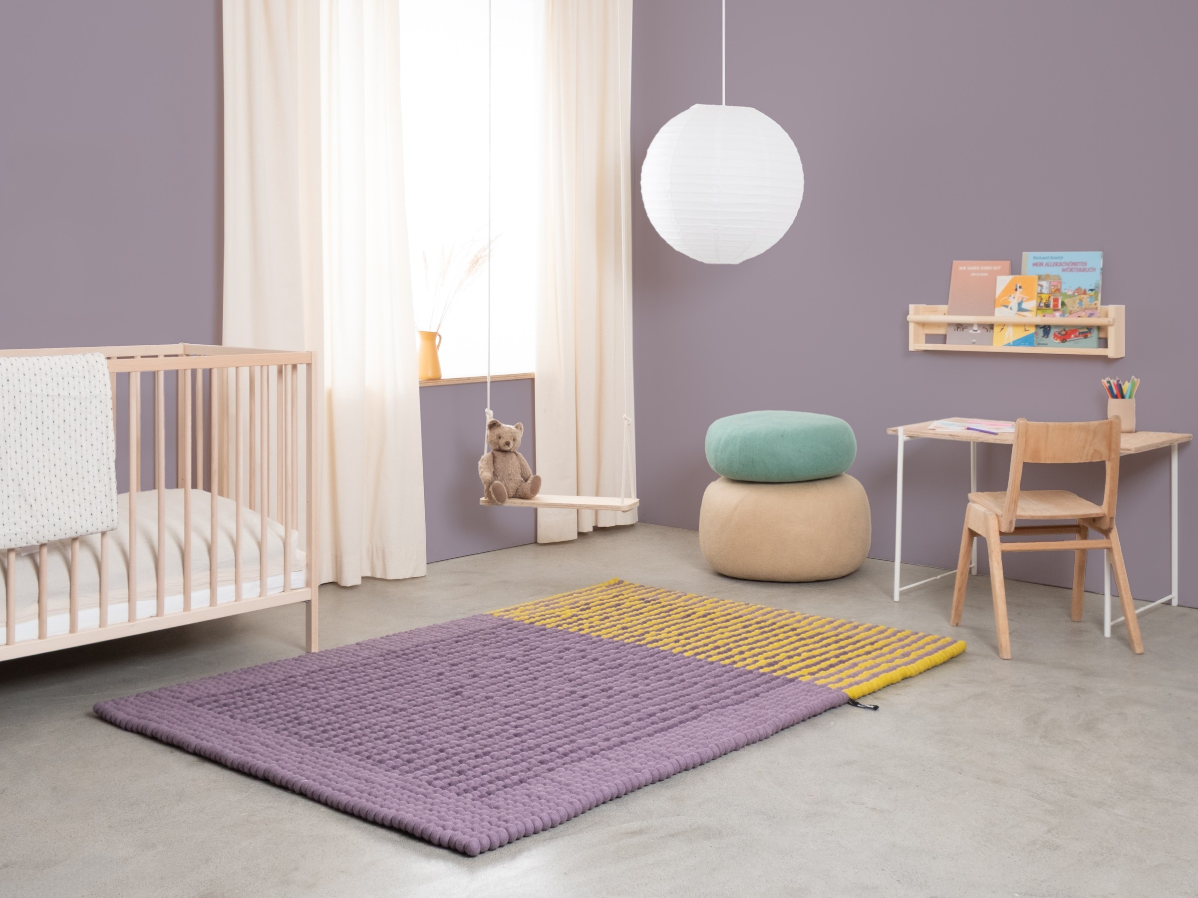 myfelt Provence Filzkugelteppich Flieder rechteckig 70 x 100 cm