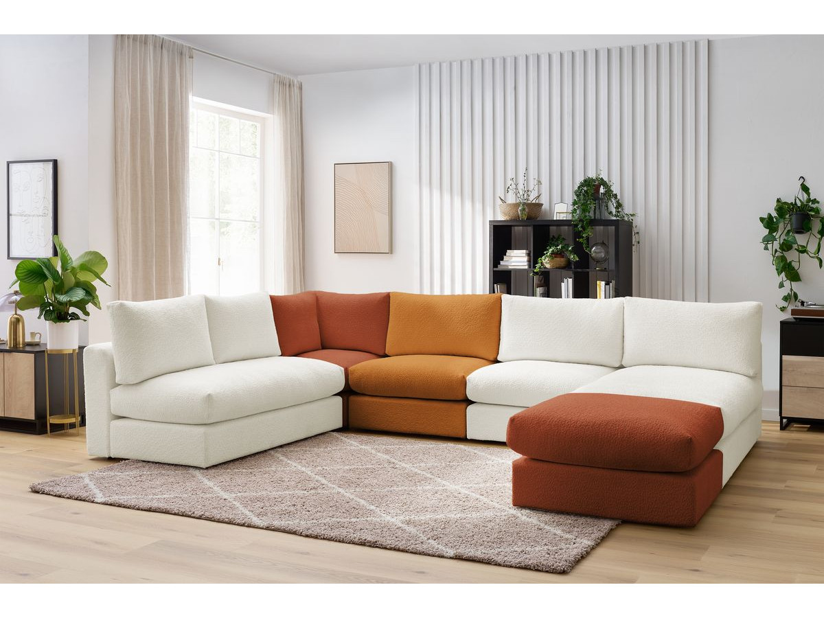 Bobochic Paris Ecksofa mit Pouf 369 × 262 cm Bouclé-Stoff Mehrfarbig