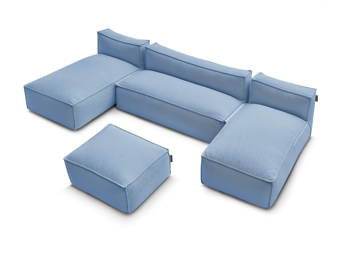 Bobochic Biarritz Gartensofa 4-Sitzer mit Pouf 332 × 168 cm Melange-Stoff Blau