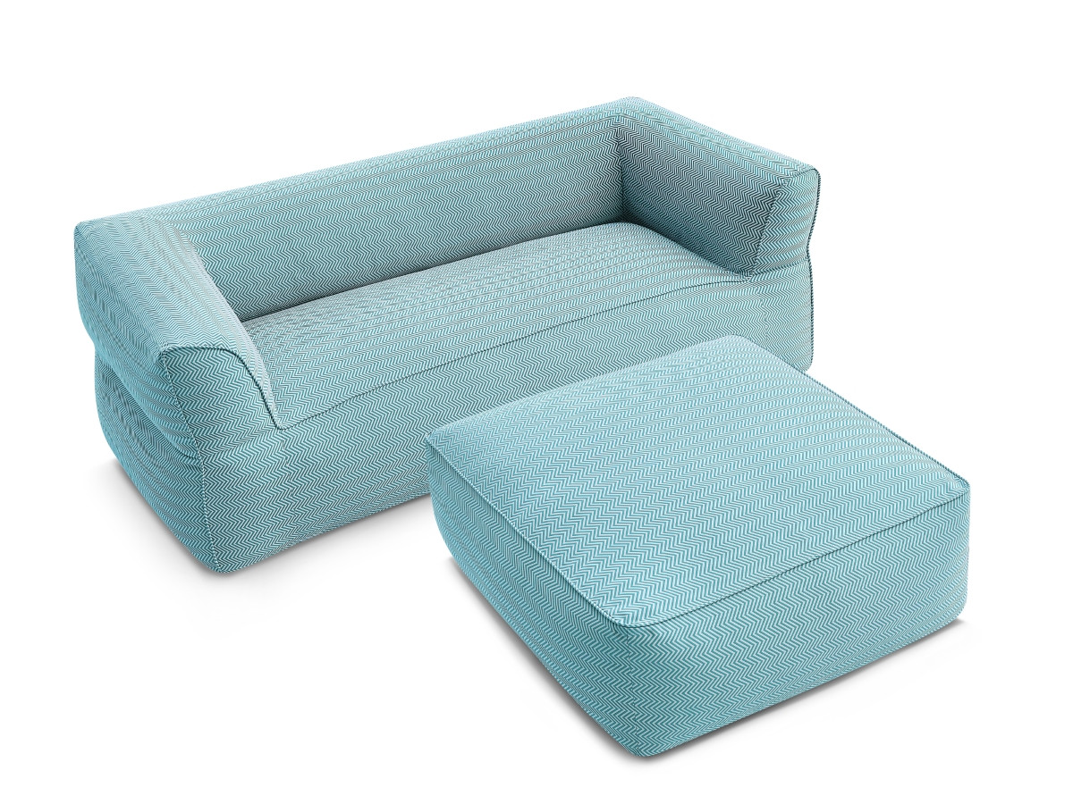 Bobochic Nour Gartensofa 4-Sitzer mit Pouf Stoff Dunkelblau