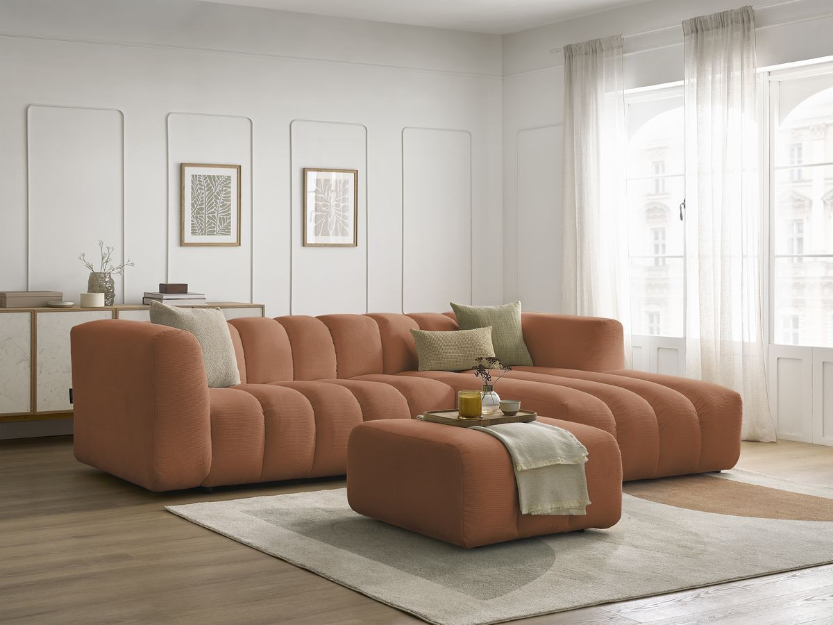 Bobochic Talia Ecksofa mit Pouf Melange-Stoff Orange Ecke rechts