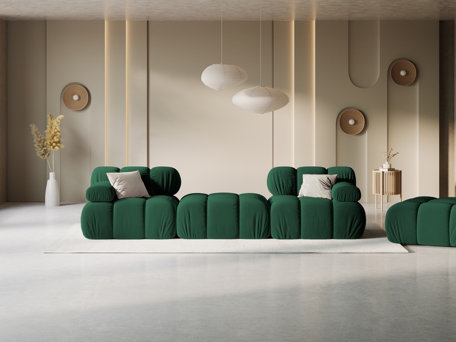 Micadoni Modulares Sofa Bellis 3-Sitzer mit flachem Modul Samt Bluvel Flaschengrün