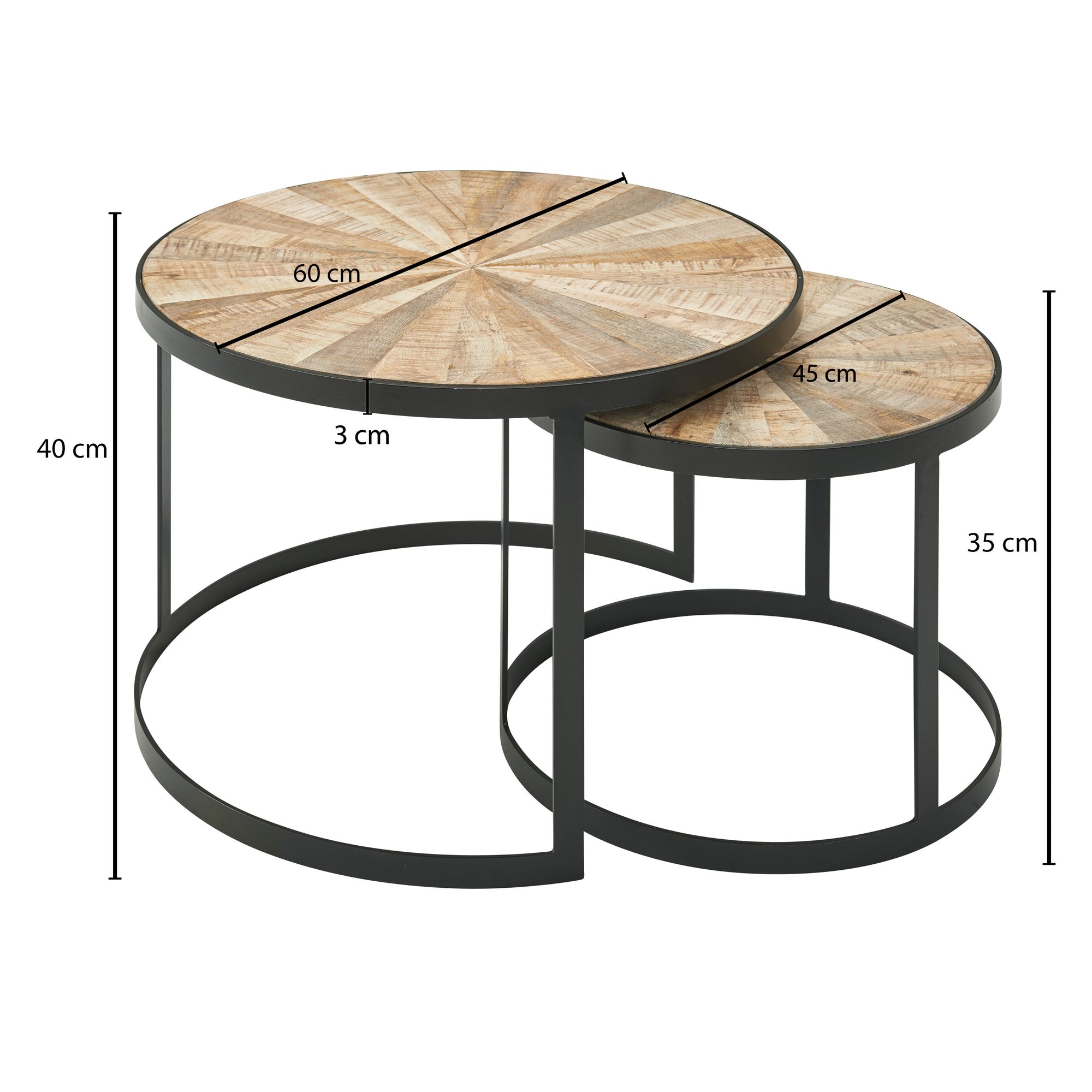Satztisch 2er-Set Toftir Mango Massivholz Ø 60 cm