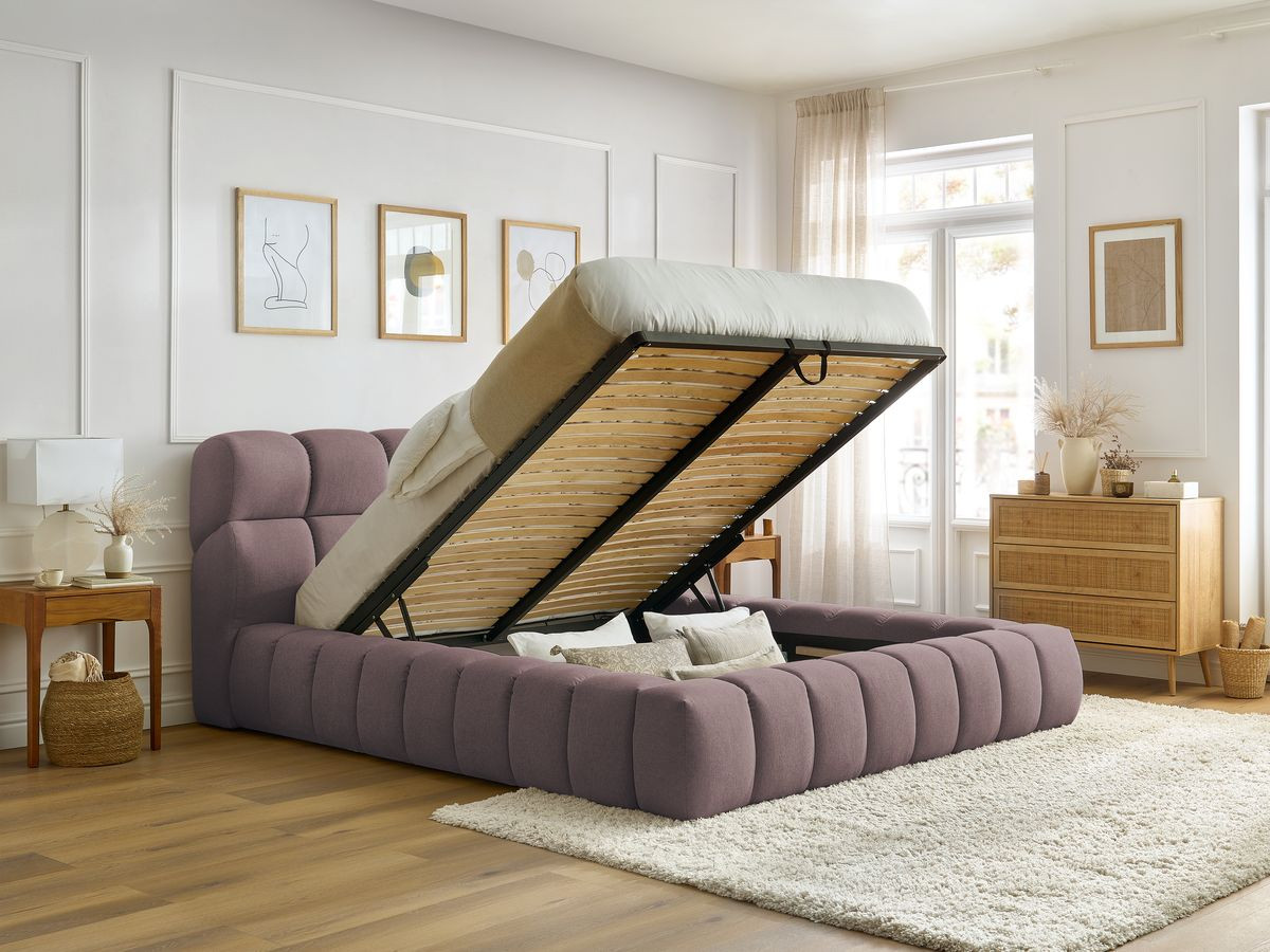 Bobochic Mont-blanc Polsterbett mit Bettkasten Stoff Rosa, Liegefläche 140 × 190 cm