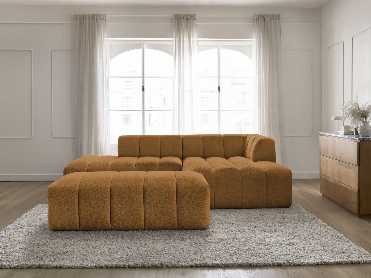 Bobochic Annecy Ecksofa mit Pouf Bouclé-Stoff Gelb Ecke rechts