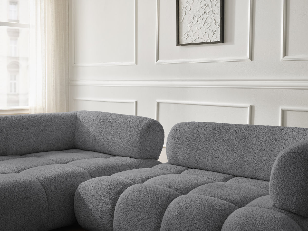 Bobochic Alya Ecksofa Bouclé-Stoff Dunkelgrau Ecke links