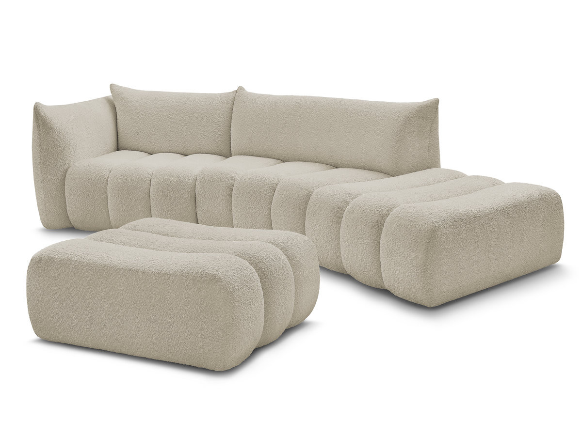 Bobochic Azra Ecksofa mit Pouf 325 × 112 cm Bouclé-Stoff Beige Ecke links