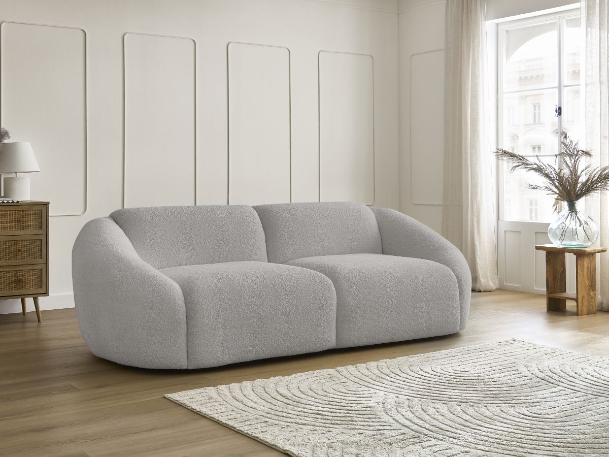 Bobochic Tina Sofa 3-Sitzer Bouclé-Stoff Hellgrau