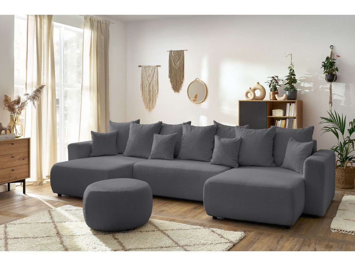 Bobochic Envy Wohnlandschaft mit rundem Pouf Bouclé-Stoff Dunkelgrau