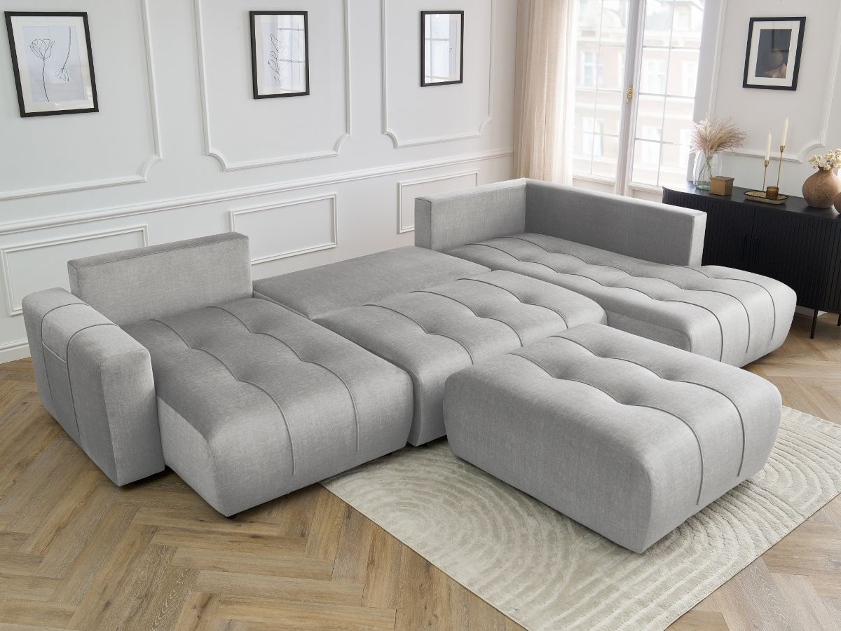 Bobochic Arsene Wohnlandschaft mit Pouf Samt Hellgrau Ecke links