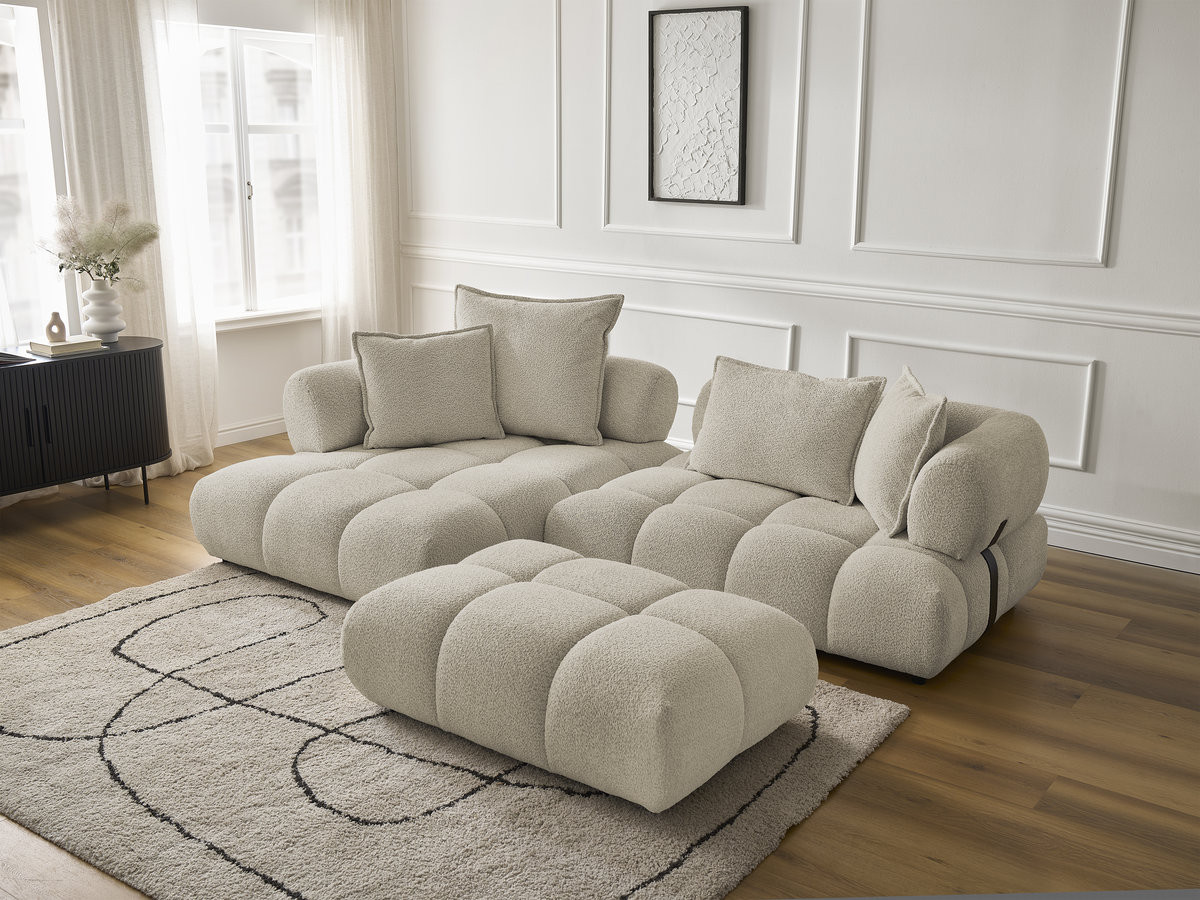 Bobochic Alya Ecksofa mit Pouf Bouclé-Stoff Beige Ecke links