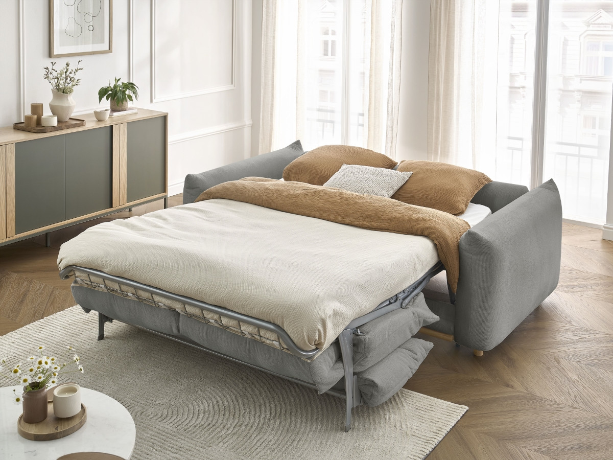 Bobochic Ernest Schlafsofa 3-Sitzer, Liegefläche 190 × 140 / 160 cm Stoff Dunkelgrau, Liegefläche 160 × 190 cm