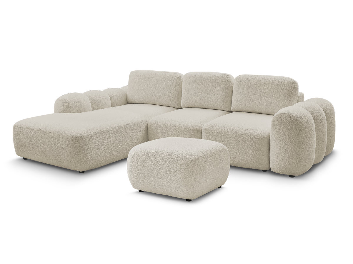 Bobochic Montaigne Ecksofa mit Schlaffunktion und Bettkasten und Pouf 288 × 196 cm Bouclé-Stoff Beige Ecke links