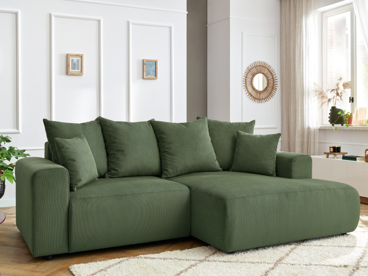 Bobochic Enjoy Ecksofa Cordsamt Grün Ecke rechts