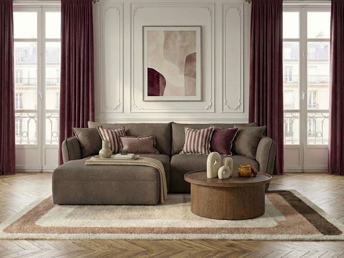 Bobochic Luigi Ecksofa Strukturstoff Taupe Ecke links