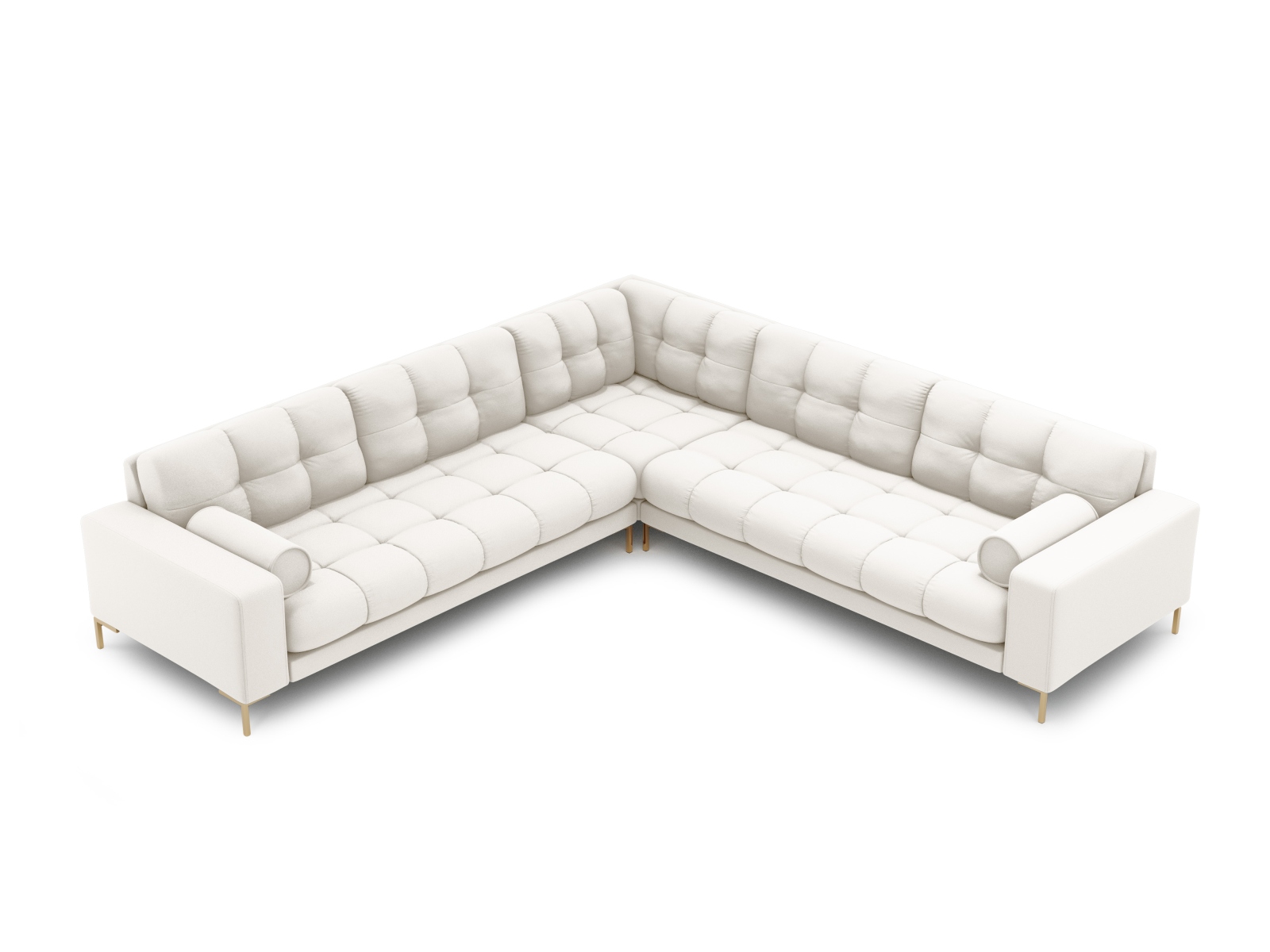 Cosmopolitan Design Symmetrisches Ecksofa Bali 6-Sitzer Strukturierter Stoff Neve Helles Beige Beine Gold