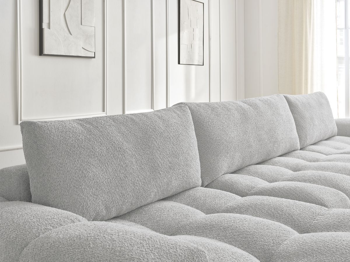 Bobochic Anakin Wohnlandschaft, 3 Kissen Bouclé-Stoff Hellgrau