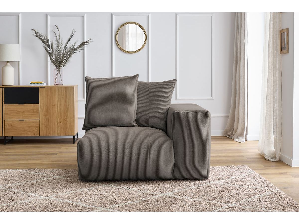 Bobochic Voltaire Sofamodul 1-Sitzer 130 × 100 cm Cordsamt Taupe Ecke rechts