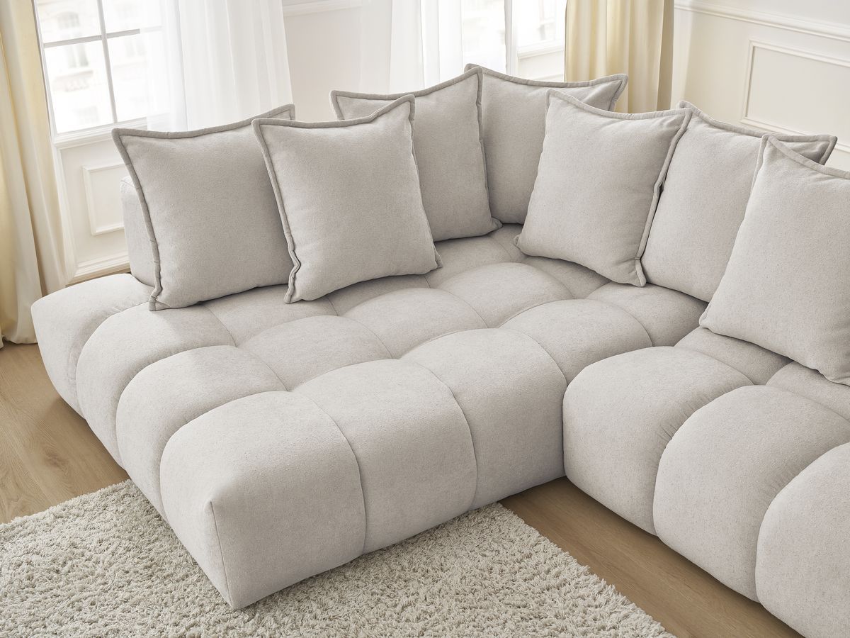 Bobochic Everest Ecksofa, 10 Kissen Strukturstoff Beige Ecke links