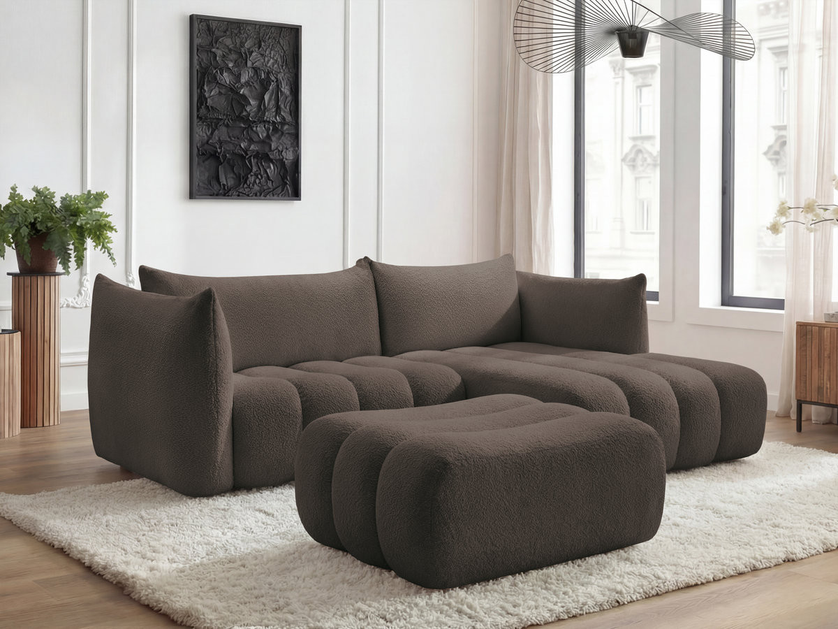 Bobochic Azra Ecksofa mit Pouf 262 × 178 cm Bouclé-Stoff Braun Ecke rechts