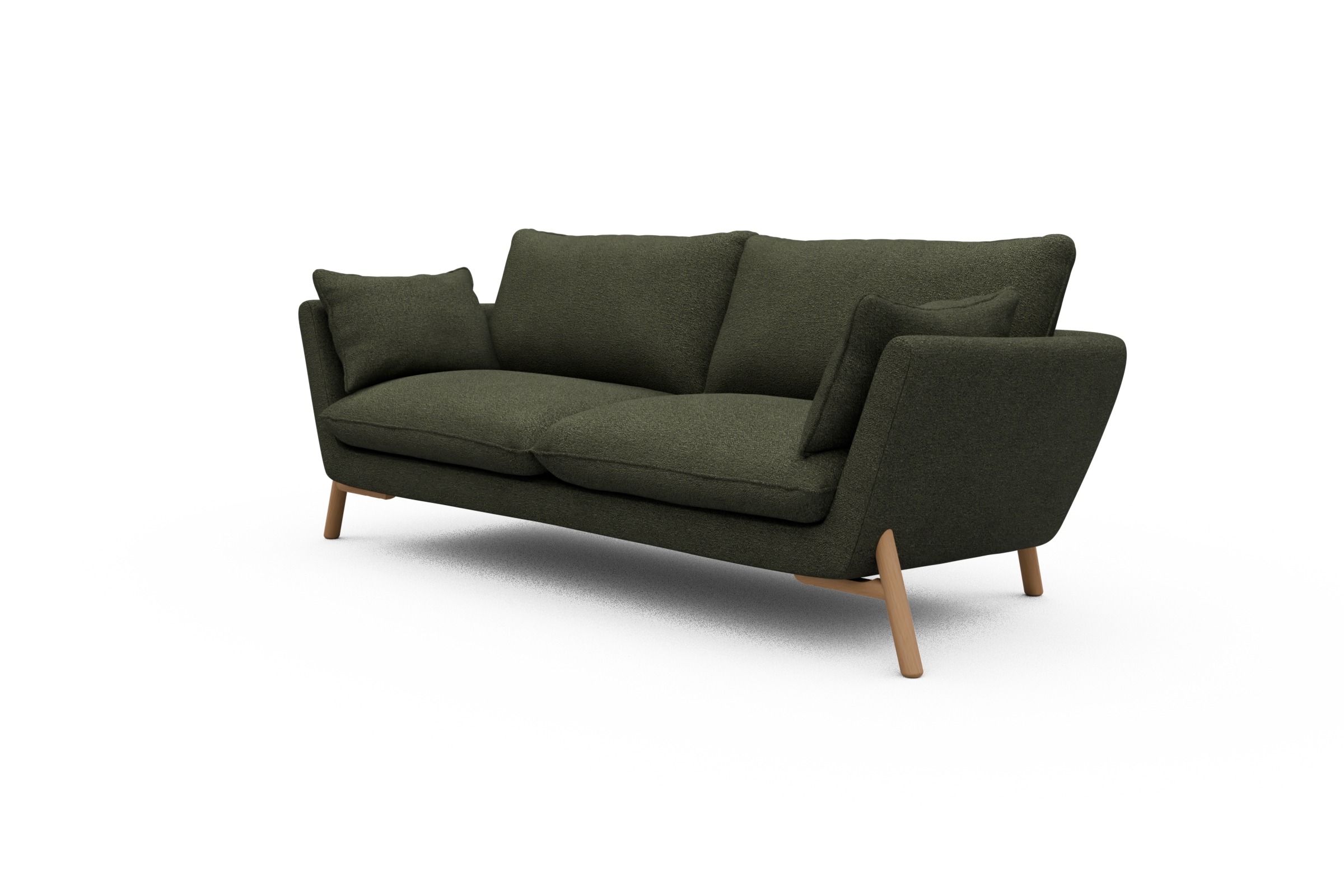 Sofa Emil 3-Sitzer Beinfarbe Eiche Natur Boucle-Forest-Green