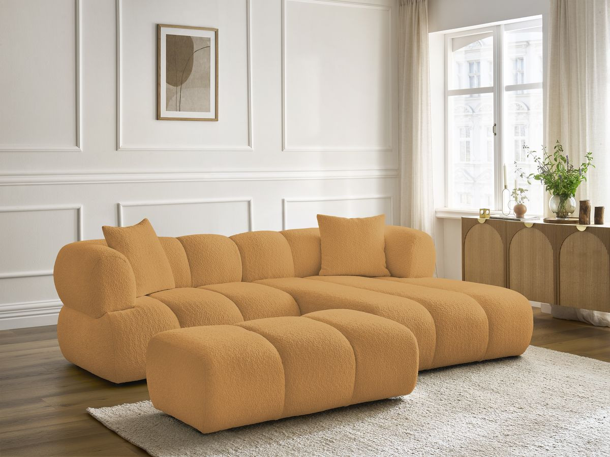 Bobochic Pamira Ecksofa mit Pouf Bouclé-Stoff Gelb Ecke rechts