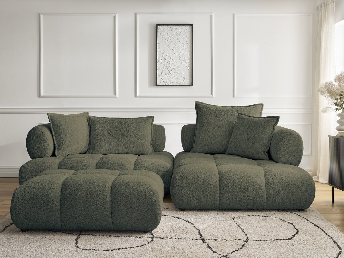 Bobochic Alya Ecksofa mit Pouf Bouclé-Stoff Grün Ecke rechts